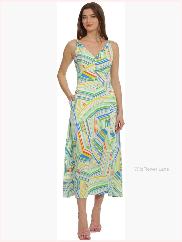 Sleeveless V-Neck Maxi Dress With Geometric Pattern